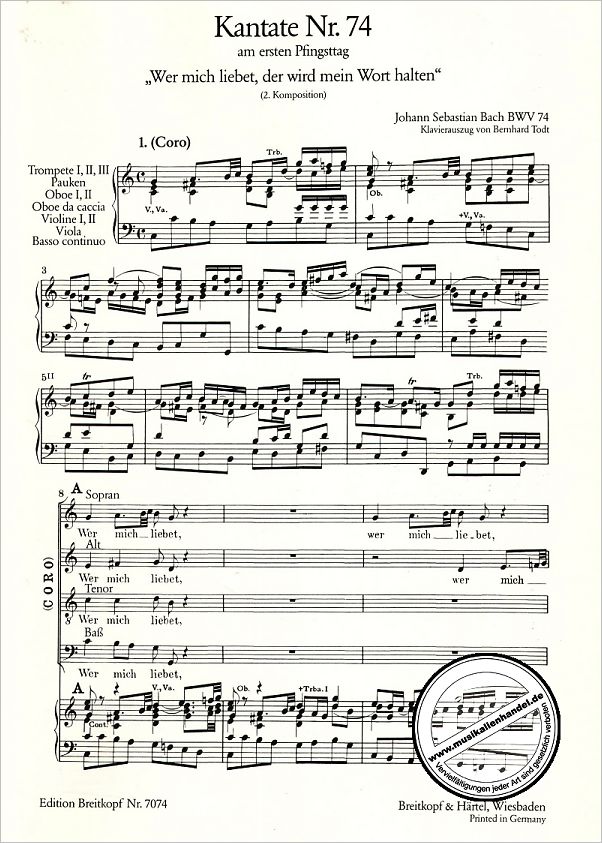 Notenbild für EB 7074 - KANTATE 74 WER MICH LIEBET DER WIRD MEIN WORT HALTEN BWV 74