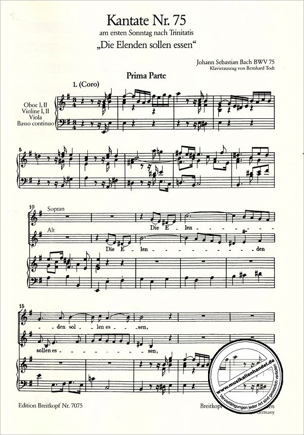 Notenbild für EB 7075 - KANTATE 75 DIE ELENDEN SOLLEN ESSEN BWV 75