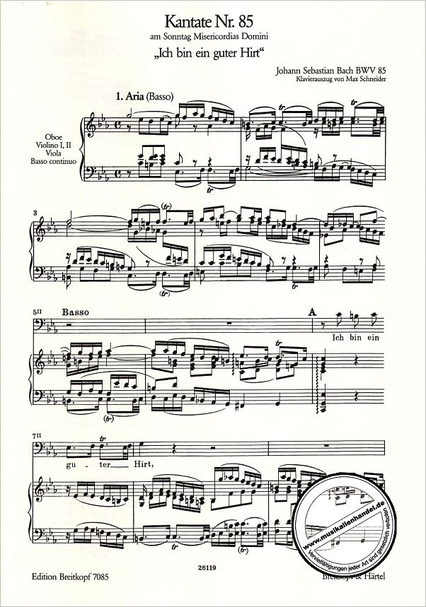 Notenbild für EB 7085 - KANTATE 85 ICH BIN EIN GUTER HIRT BWV 85