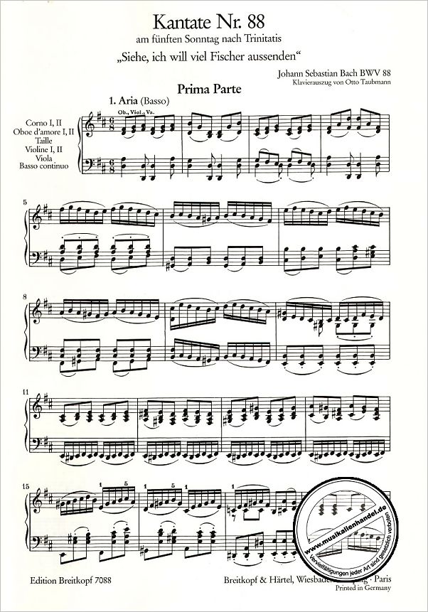Notenbild für EB 7088 - KANTATE 88 SIEHE ICH WILL VIEL FISCHER AUSSENDEN BWV 88