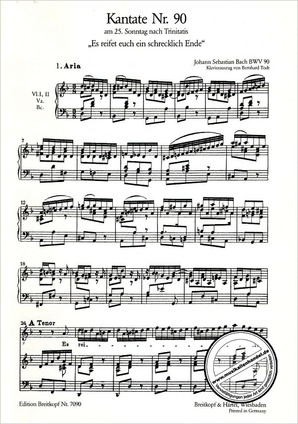 Notenbild für EB 7090 - KANTATE 90 ES REISSET EUCH EIN SCHRECKLICH ENDE BWV 90