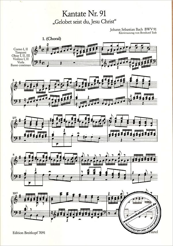 Notenbild für EB 7091 - KANTATE 91 GELOBET SEIST DU JESU CHRIST BWV 91