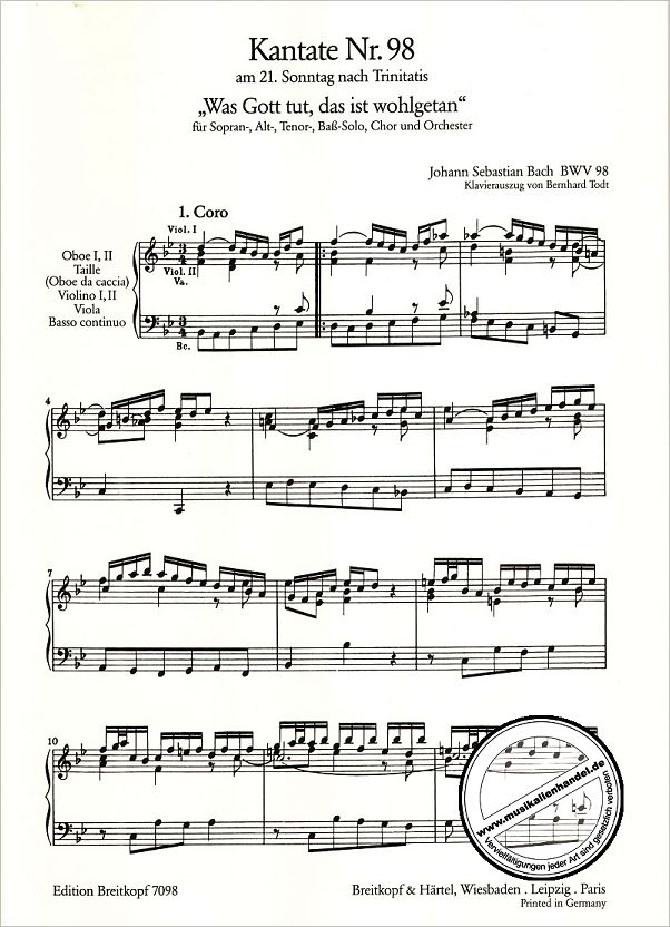 Notenbild für EB 7098 - KANTATE 98 WAS GOTT TUT DAS IST WOHLGETAN BWV 98