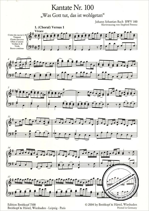 Notenbild für EB 7100 - KANTATE 100 WAS GOTT TUT DAS IST WOHLGETAN BWV 100