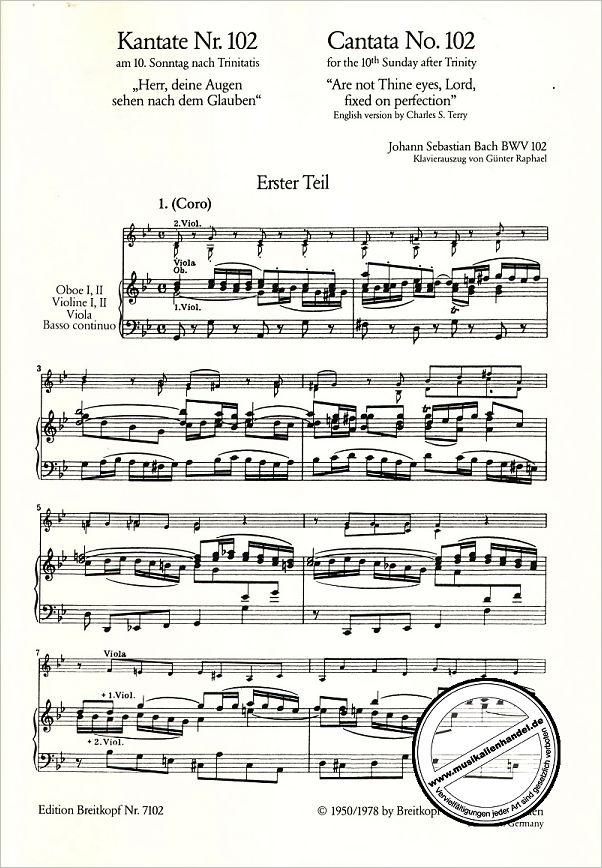 Notenbild für EB 7102 - KANTATE 102 HERR DEINE AUGEN SEHEN NACH DEM GLAUBEN BWV 102