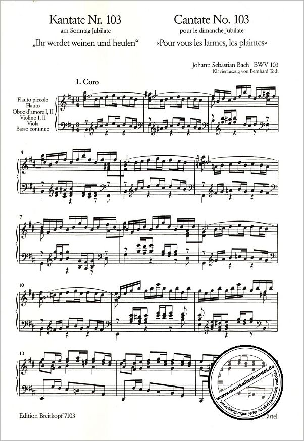 Notenbild für EB 7103 - KANTATE 103 IHR WERDET WEINEN UND HEULEN BWV 103