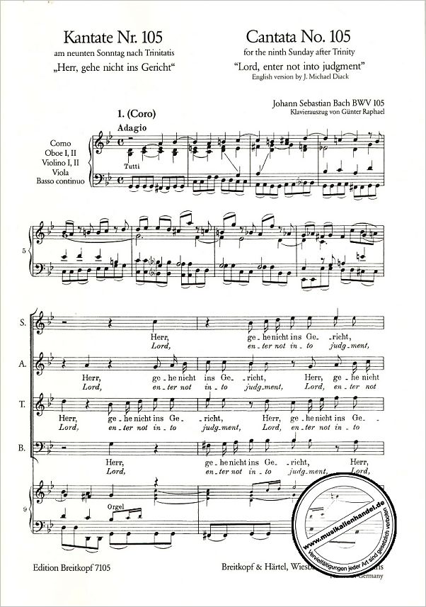Notenbild für EB 7105 - KANTATE 105 HERR GEHE NICHT INS GERICHT BWV 105
