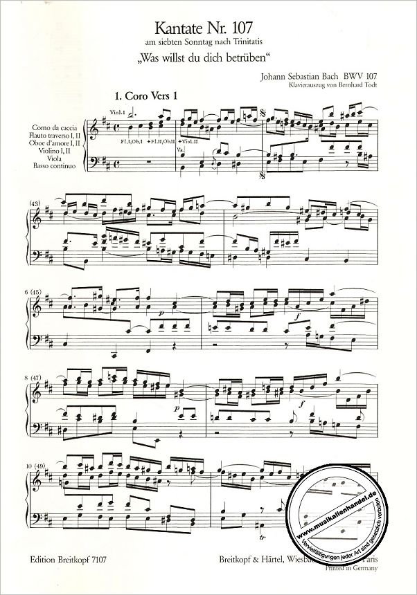 Notenbild für EB 7107 - KANTATE 107 WAS WILLST DU DICH BETRUEBEN BWV 107