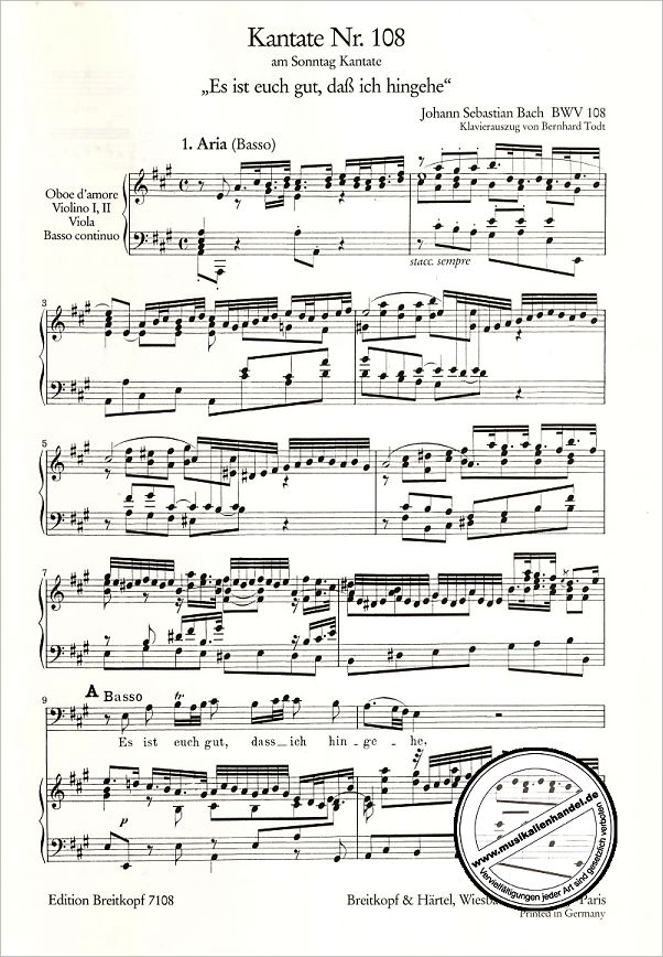 Notenbild für EB 7108 - KANTATE 108 ES IST EUCH GUT DASS ICH HINGEHE BWV 108