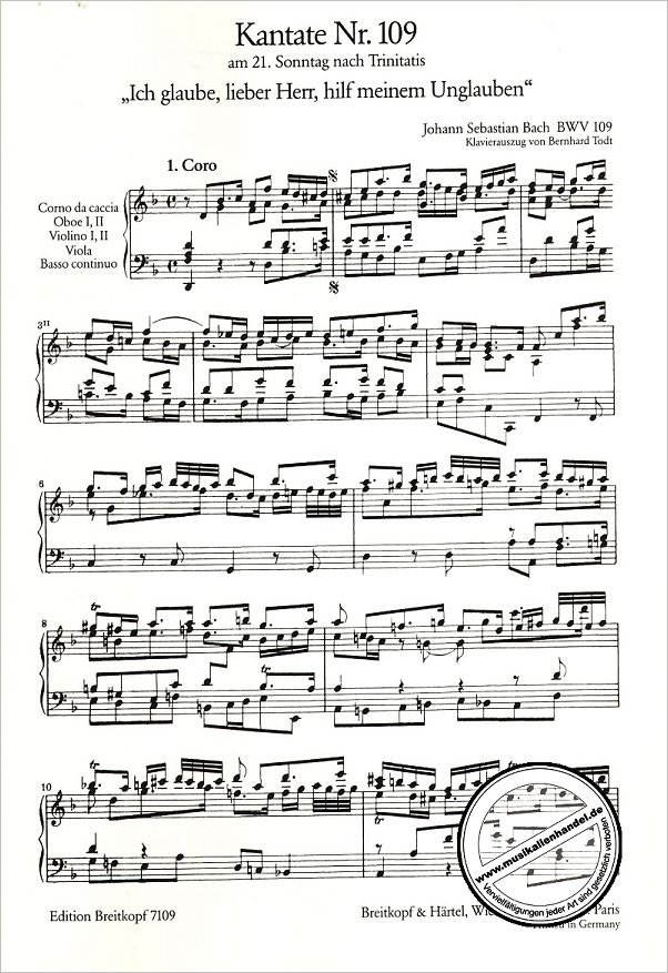 Notenbild für EB 7109 - KANTATE 109 ICH GLAUBE LIEBER HERR HILF MEINEM UNGLAUBEN BWV 109