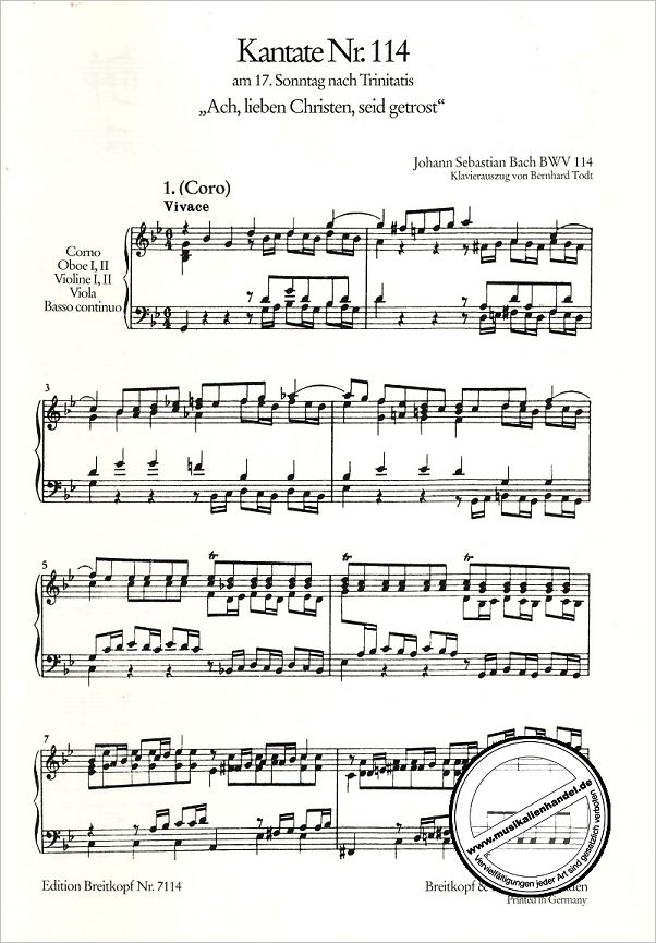 Notenbild für EB 7114 - KANTATE 114 ACH LIEBEN CHRISTEN SEID GETROST BWV 114
