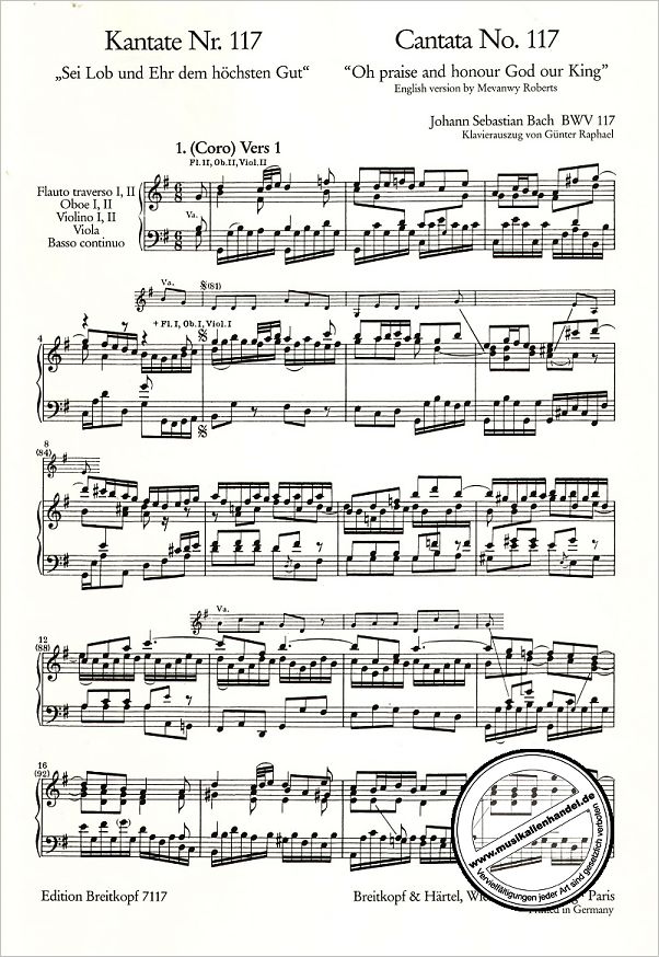 Notenbild für EB 7117 - KANTATE 117 SEI LOB UND EHR DEM HOECHSTEN GUT BWV 117