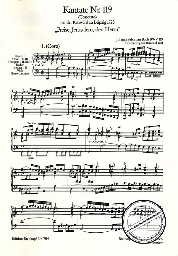 Notenbild für EB 7119 - KANTATE 119 PREISE JERUSALEM DEN HERRN BWV 119