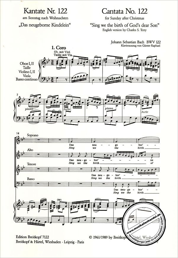 Notenbild für EB 7122 - KANTATE 122 DAS NEUGEBORNE KINDELEIN BWV 122