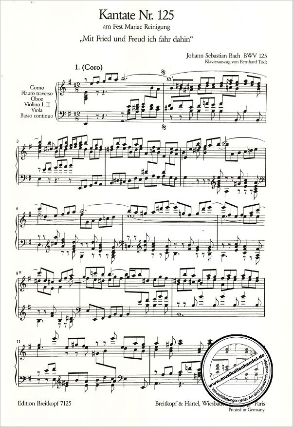 Notenbild für EB 7125 - KANTATE 125 MIT FRIED UND FREUD ICH FAHR DAHIN BWV 125