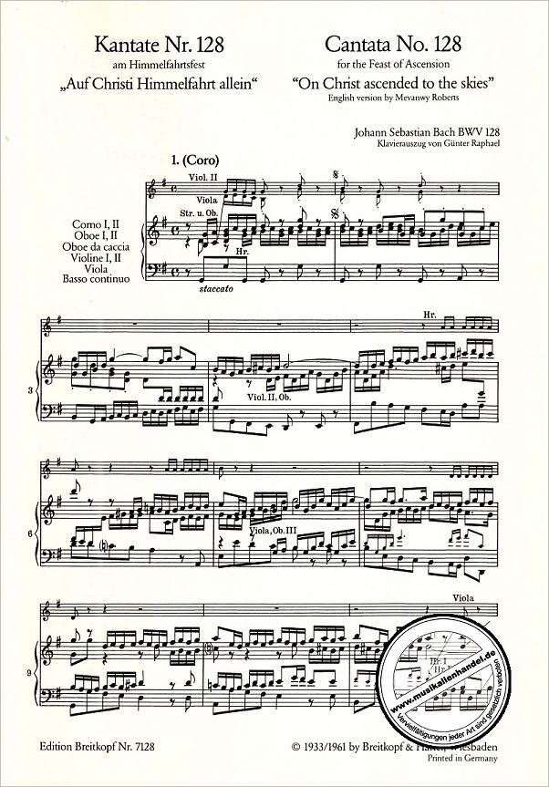 Notenbild für EB 7128 - KANTATE 128 AUF CHRISTI HIMMELFAHRT ALLEIN BWV 128