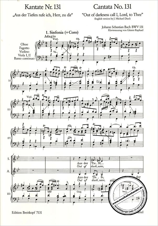 Notenbild für EB 7131 - KANTATE 131 AUS DER TIEFEN RUFE ICH HERR ZU DIR BWV 131