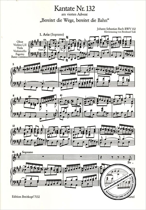 Notenbild für EB 7132 - KANTATE 132 BEREITET DIE WEGE BEREITET DIE BAHN BWV 132