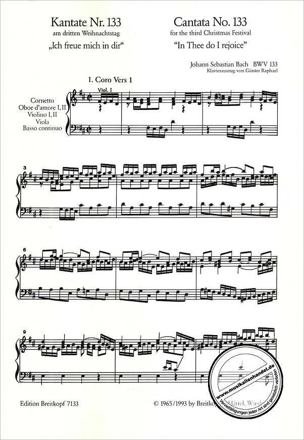 Notenbild für EB 7133 - KANTATE 133 ICH FREUE MICH IN DIR BWV 133