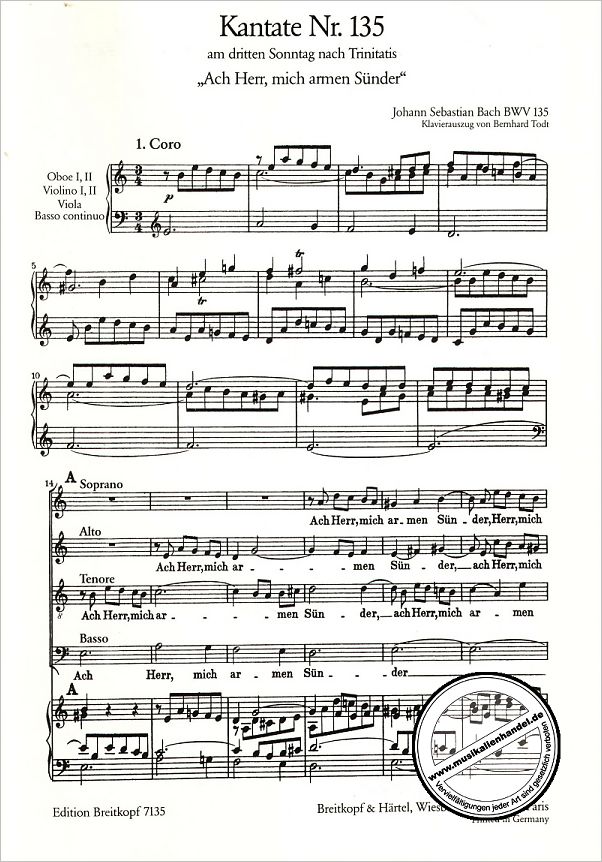 Notenbild für EB 7135 - KANTATE 135 ACH HERR MICH ARMEN SUENDER BWV 135