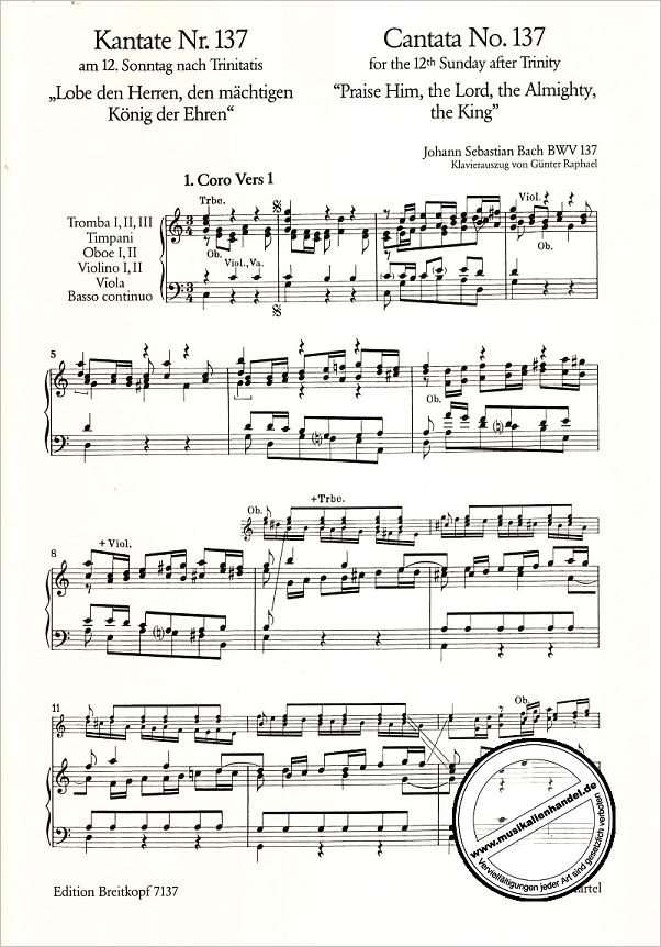 Notenbild für EB 7137 - KANTATE 137 LOBE DEN HERREN DEN MAECHTIGEN KOENIG DER EHREN BWV 1