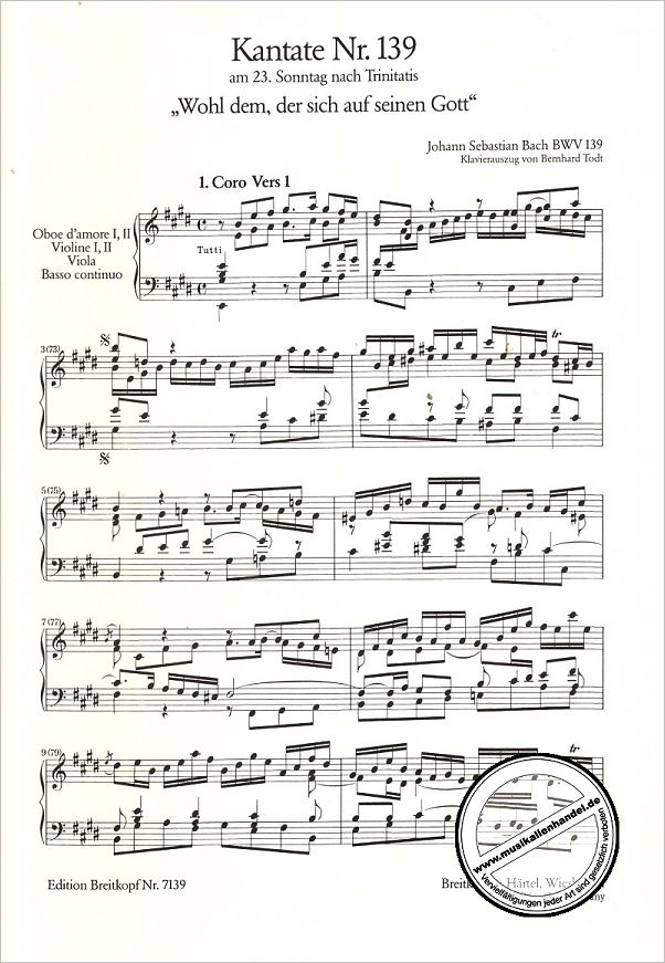 Notenbild für EB 7139 - KANTATE 139 WOHL DEM DER SICH AUF SEINEN GOTT BWV 139