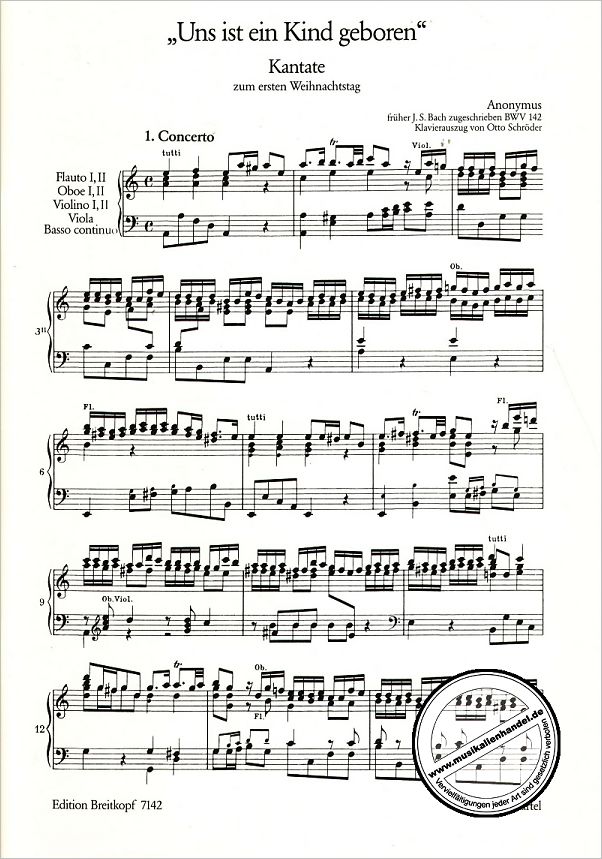 Notenbild für EB 7142 - KANTATE 142 UNS IST EIN KIND GEBOREN BWV 142