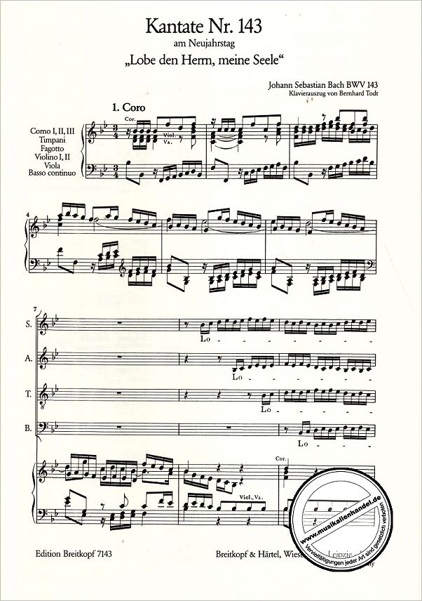 Notenbild für EB 7143 - KANTATE 143 LOBE DEN HERRN MEINE SEELE BWV 143