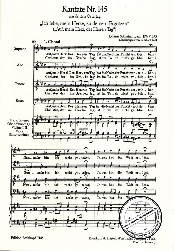 Notenbild für EB 7145 - KANTATE 145 AUF MEIN HERZ DES HERREN TAG BWV 145