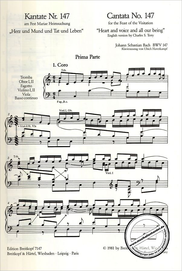 Notenbild für EB 7147 - KANTATE 147 HERZ UND MUND UND TAT UND LEBEN BWV 147