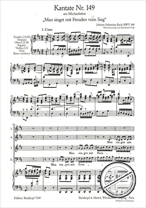 Notenbild für EB 7149 - KANTATE 149 MAN SINGET MIT FREUDEN VOM SIEG BWV 149