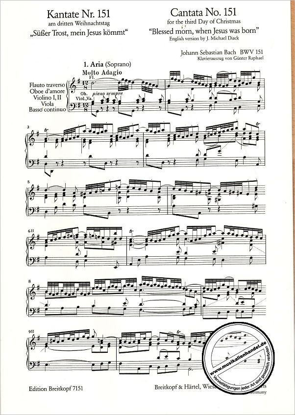 Notenbild für EB 7151 - KANTATE 151 SUESSER TROST MEIN JESUS KOEMMT BWV 151