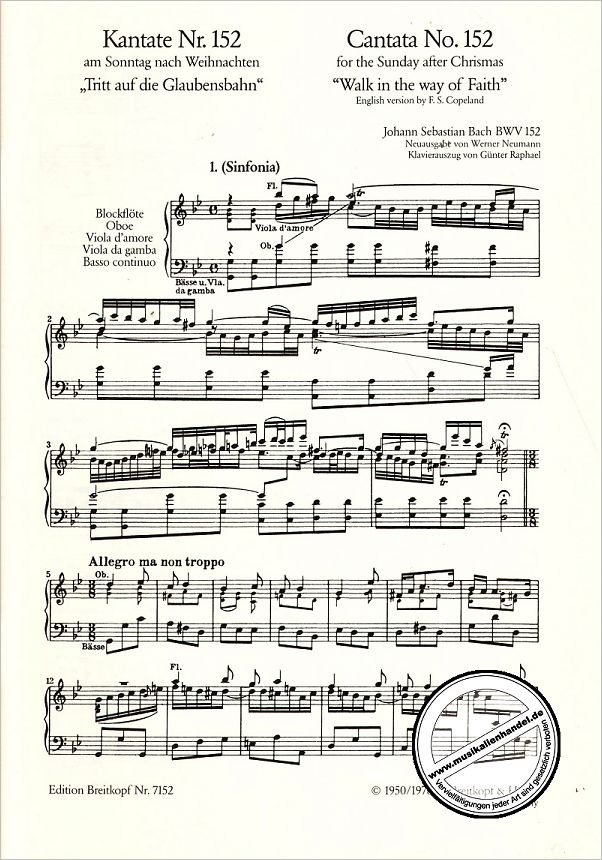 Notenbild für EB 7152 - KANTATE 152 TRITT AUF DIE GLAUBENSBAHN BWV 152