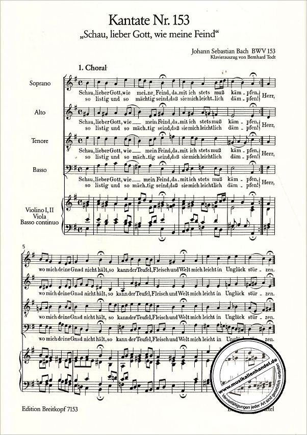 Notenbild für EB 7153 - KANTATE 153 SCHAU LIEBER GOTT WIE MEINE FEIND BWV 153