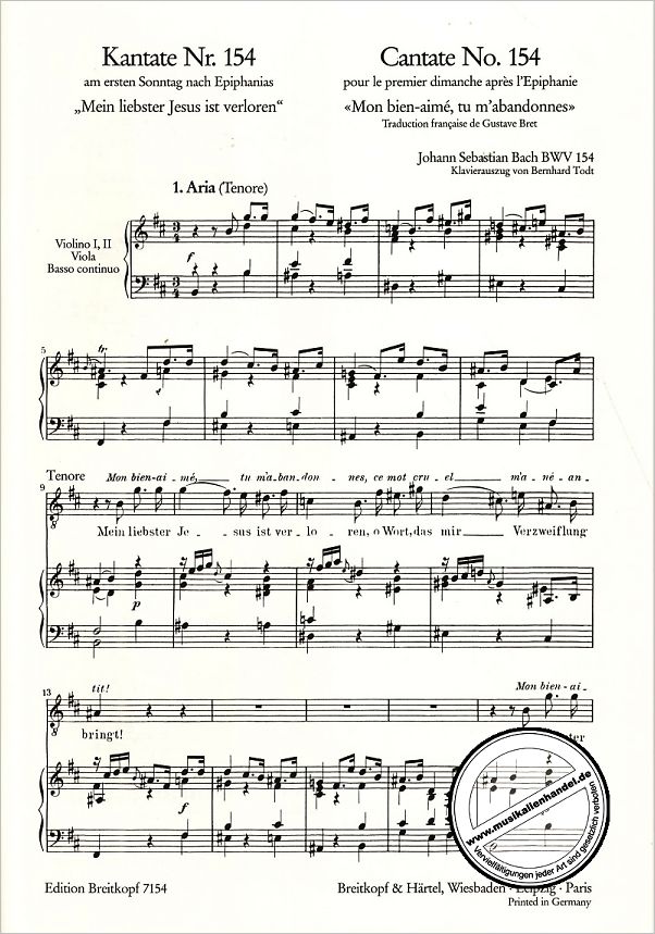 Notenbild für EB 7154 - KANTATE 154 MEIN LIEBSTER JESUS IST VERLOREN BWV 154