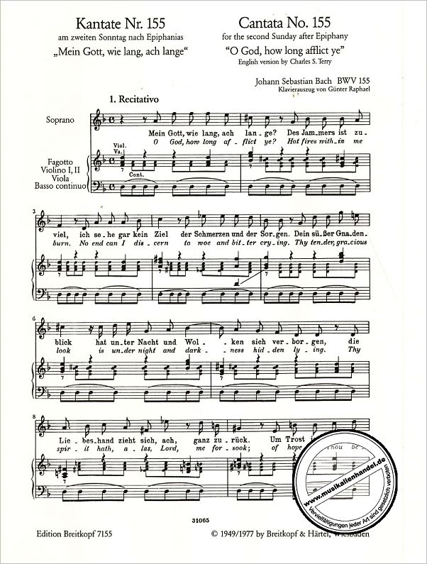 Notenbild für EB 7155 - KANTATE 155 MEIN GOTT WIE LANG ACH LANGE BWV 155