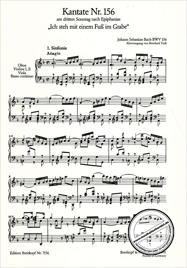 Notenbild für EB 7156 - KANTATE 156 ICH STEH' MIT EINEM FUSS IM GRABE BWV 156