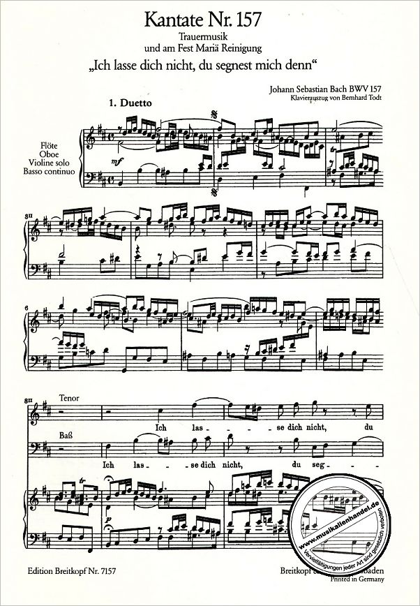 Notenbild für EB 7157 - KANTATE 157 ICH LASSE DICH NICHT BWV 157