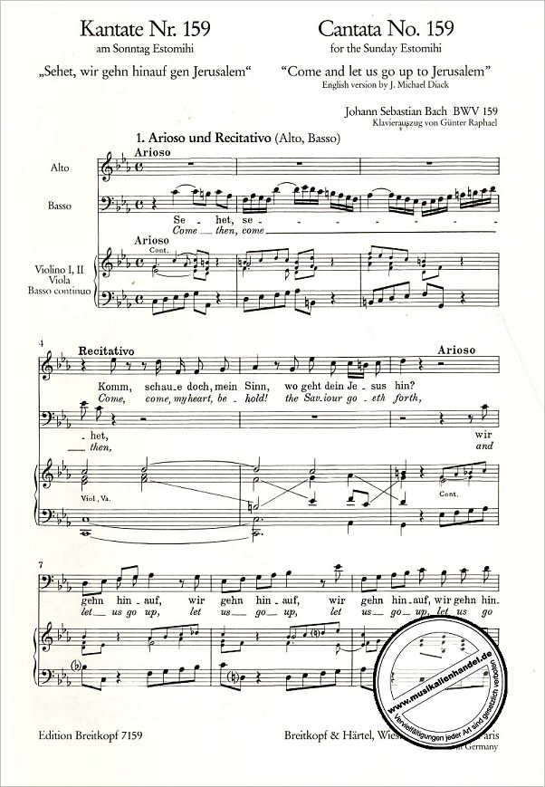 Notenbild für EB 7159 - KANTATE 159 SEHET WIR GEHN HINAUF GEN JERUSALEM BWV 159