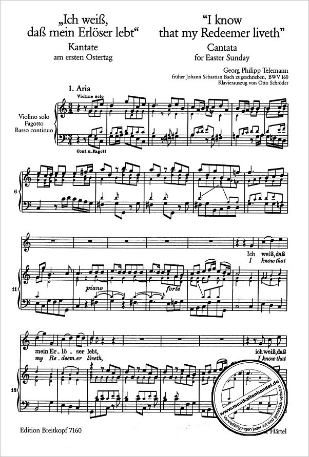 Notenbild für EB 7160 - KANTATE 160 ICH WEISS DASS MEIN ERLOESER LEBET BWV 160