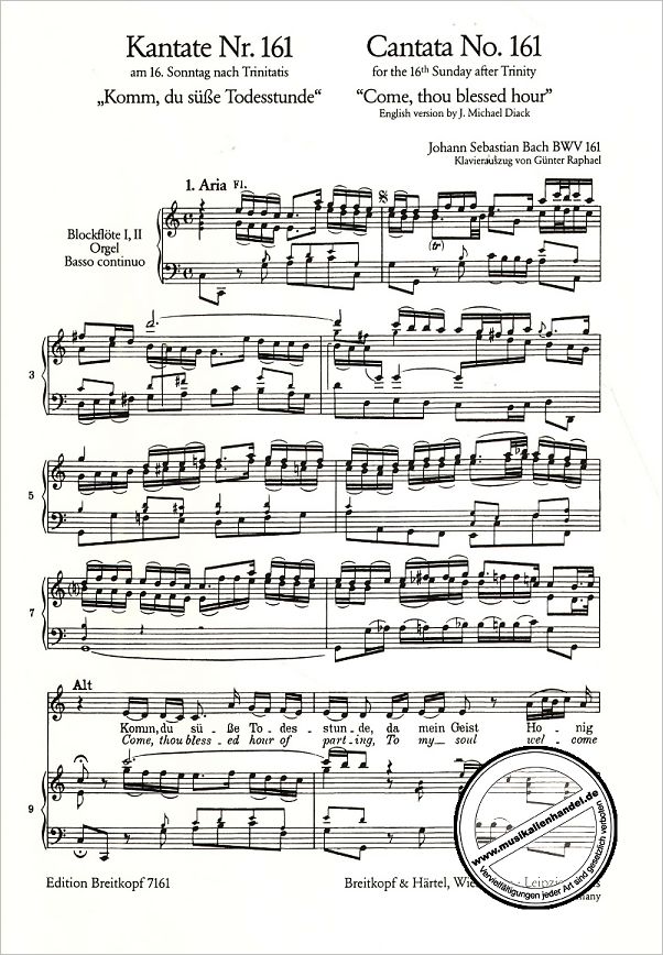 Notenbild für EB 7161 - KANTATE 161 KOMM DU SUESSE TODESSTUNDE BWV 161