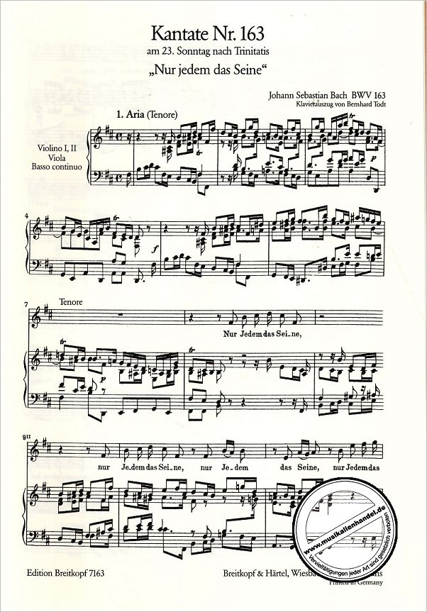 Notenbild für EB 7163 - KANTATE 163 NUR JEDEM DAS SEINE BWV 163