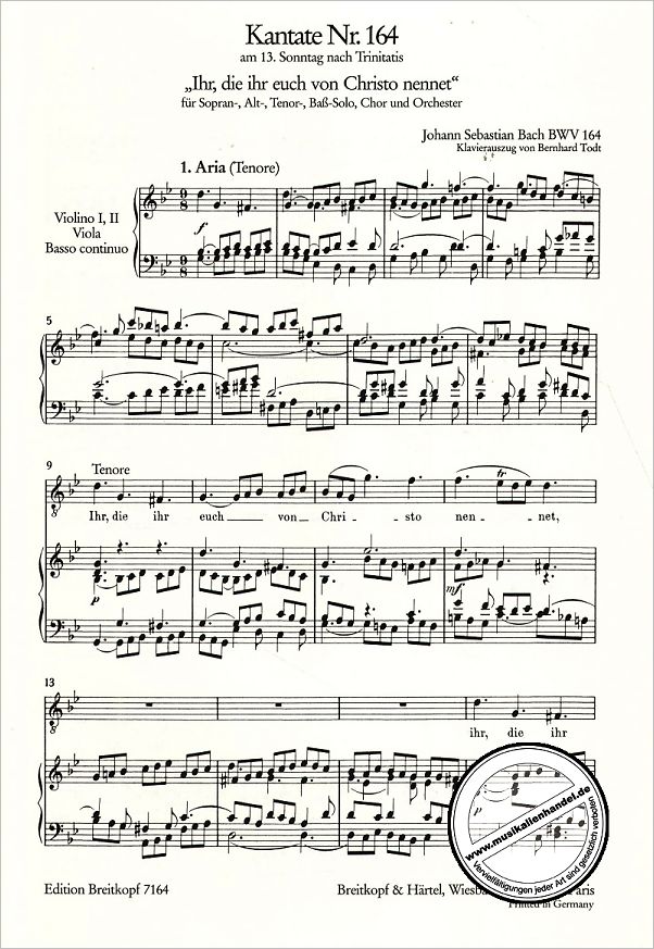 Notenbild für EB 7164 - KANTATE 164 IHR DIE IHR EUCH VON CHRISTO NENNET BWV 164