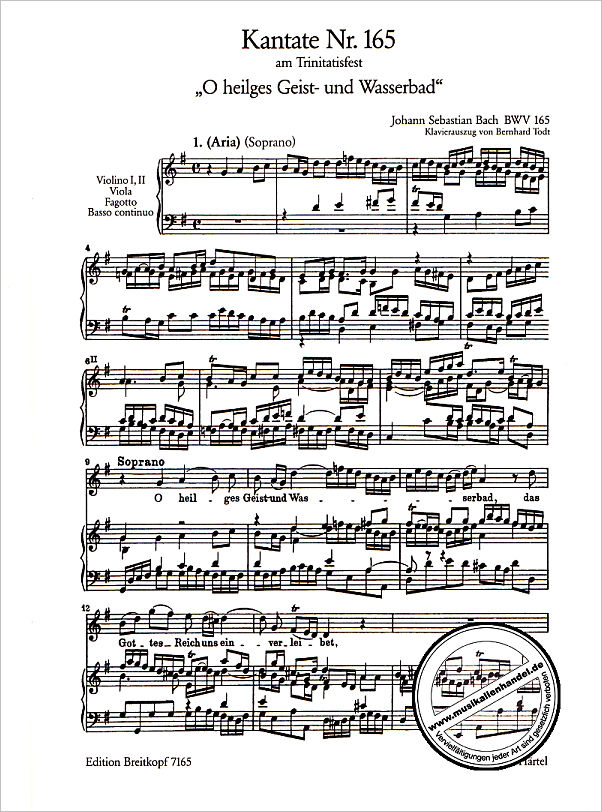 Notenbild für EB 7165 - KANTATE 165 O HEILGES GEIST UND WASSERBAD BWV 165