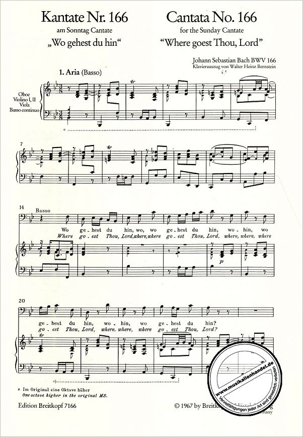 Notenbild für EB 7166 - KANTATE 166 WO GEHEST DU HIN BWV 166
