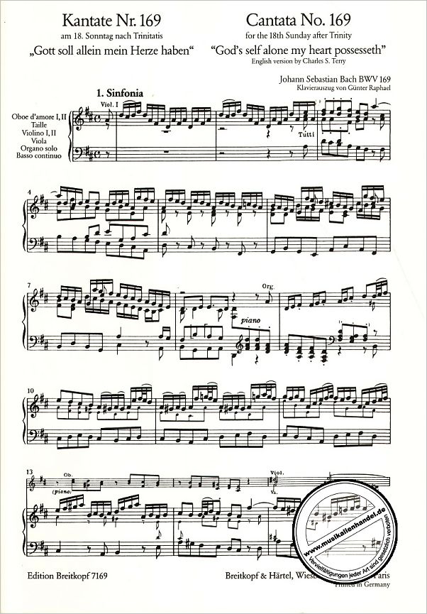 Notenbild für EB 7169 - KANTATE 169 GOTT SOLL ALLEIN MEIN HERZE HABEN BWV 169