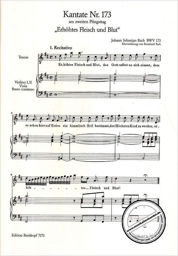 Notenbild für EB 7173 - KANTATE 173 ERHOEHTES FLEISCH UND BLUT BWV 173