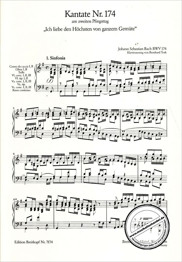 Notenbild für EB 7174 - KANTATE 174 ICH LIEBE DEN HOECHSTEN VON GANZEM GEMUETE BWV 174
