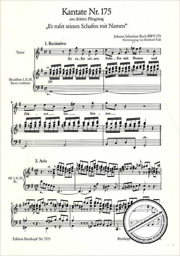 Notenbild für EB 7175 - KANTATE 175 ER RUFET SEINEN SCHAFEN MIT NAMEN BWV 175