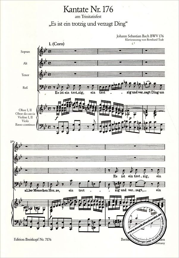 Notenbild für EB 7176 - KANTATE 176 ES IST EIN TROTZIG UND VERZAGT DING BWV 176